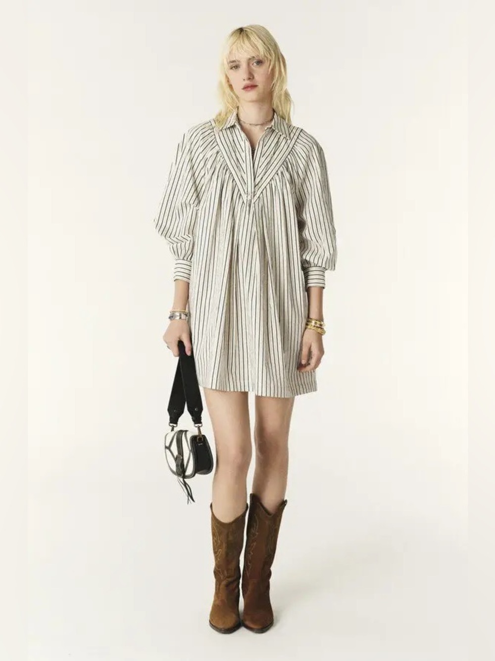 ba&sh Fadia Striped Mini Shirt Dress in White and Black